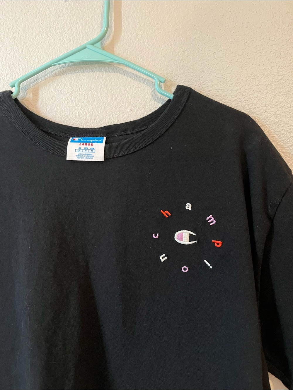 Champion Black Long Sleeve Tee with Multicolor Circular Logo
